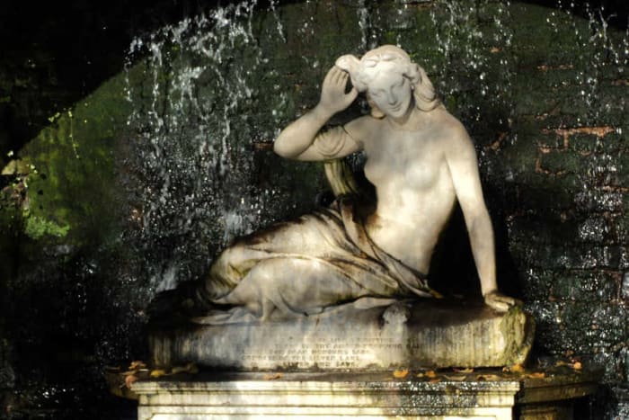 Statue of Sabrina, in the town of Shrewsbury. Made by Peter Hollins of Birmingham in 1846 and donated by The Earl of Bradford to the people of Shrewsbury in 1879.
