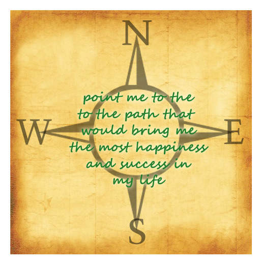 A picture of a compass seems appropriate when the spell is asking for direction. The green color ink for the request was chosen specifically because it's the color of the heart chakra, to seek the heart's desire.