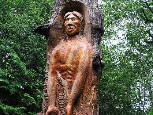 The Creation Story Totem carved by Washington State Native American Conrad Sandoval.