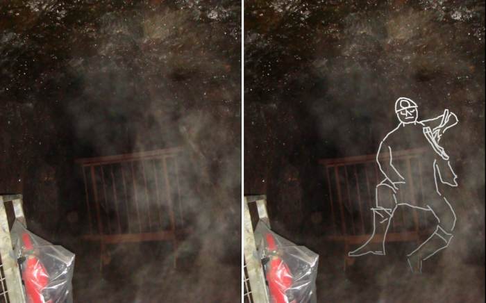Side-by-side comparison of the unedited, and edited "Miner's Ghost" image. can you now see the "Miner's Ghost" in the unedited image?