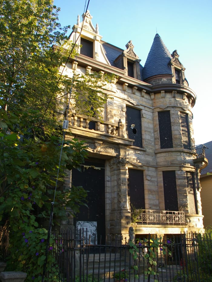 view of the Hannes Tiedemann House at 4308 Franklin Avenue, in Cleveland, Ohio. The structure, built in 1881, was designed by Cudell and Richardson, architects. It is listed on the National Register of Historic Places. 14 September 2010