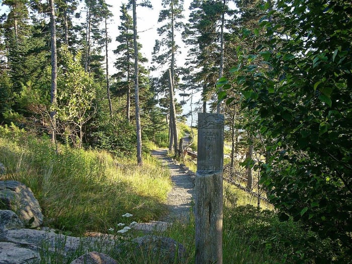 Looking southwest from the Sand Beach upper parking lot at Ocean Path trailhead.