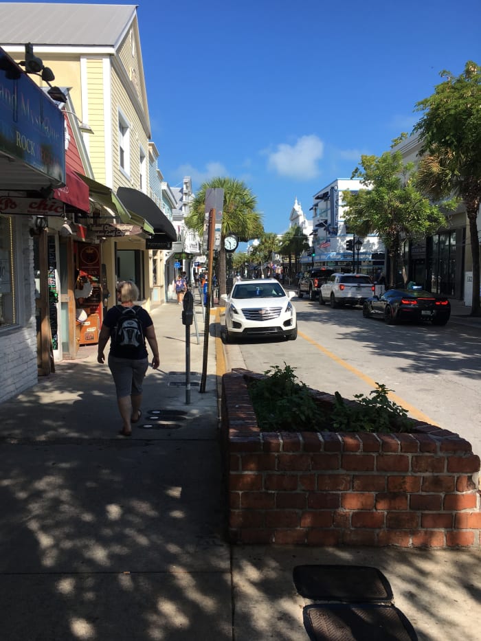 Duval Street in Key West. The city is the southernmost city in the continental United States and also the county seat of Monroe County. It is 129 miles (208 km) southwest of Miami, Florida and 106 miles (171 km) north-northeast of Havana, Cuba.