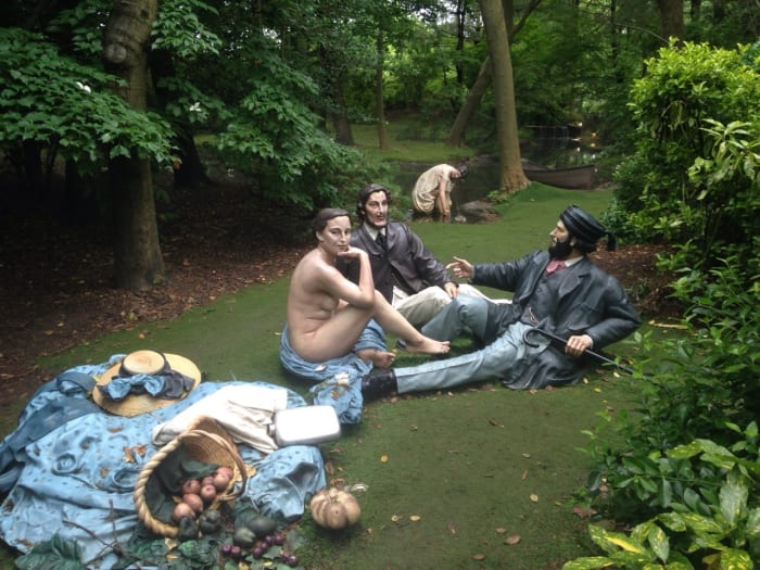Seward Johnson's 'Dejeneur Deja Vu' inspired by Edouard Manet's "Le Dejeuner sur l'herbe" on show at Grounds for Sculpture, Hamiton NJ