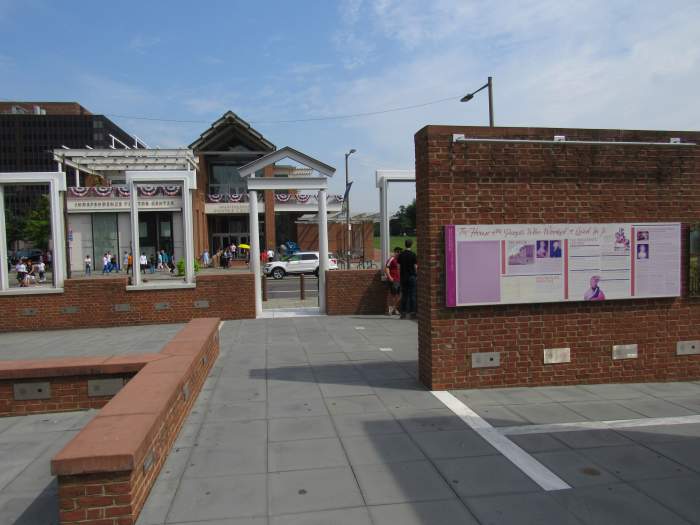 Looking towards Market Street main entrance of President's House Site with Independence Visitor Center in the background.