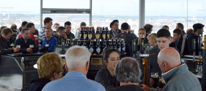 Guinness Brewery says the Guinness Storehouse is the most popular tourist attraction in Ireland. Visitors get a pint of Guinness as part of their visit.