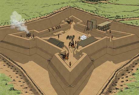 Civil War Earth Fortifications. An image of what the Queen's Sconce looked like during the English Civil War.