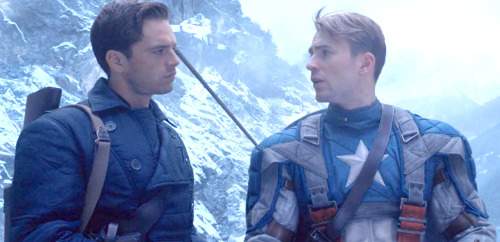 Sebastian Stan as Bucky Barnes and Chris Evans as Steve Rogers (Screencap from Captain America: The First Avenger)