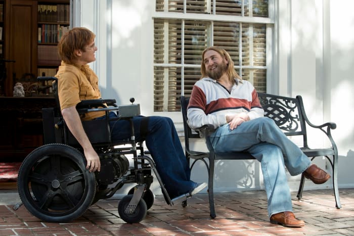 Joaquin Phoenix and Jonah Hill as John Callahan and Donnie in, "Don't Worry, He Won't Get Far on Foot."