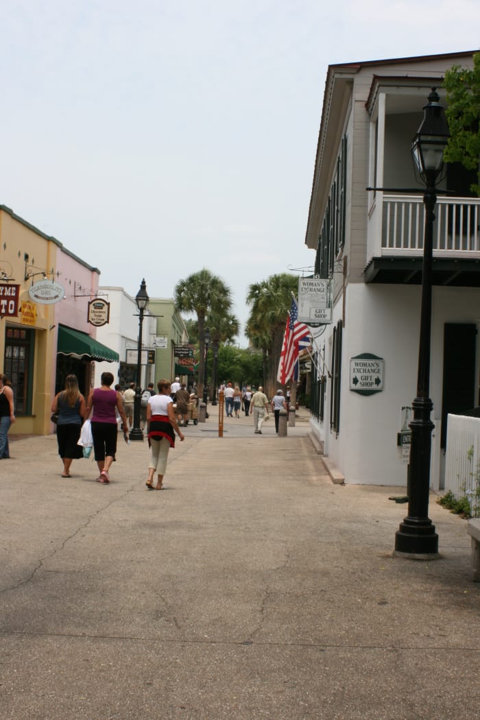 A view down St. George Street in the historic district of St. Augustine.