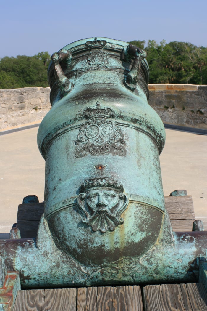 An antique mortar on the top of the Castillo de San Marcos.