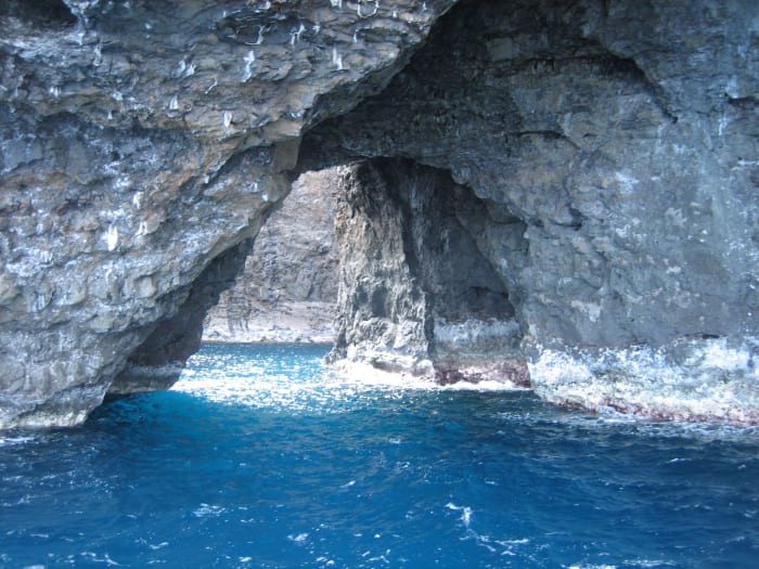 One of several rocky coves carved out by crashing waves along the Napali Coast