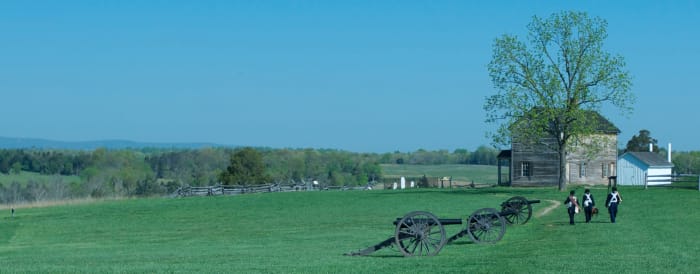 Look closely and see the re-enactors walking north towards the Henry House. Adding some of the volunteers into the shots really adds to the feel!