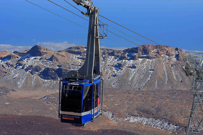 The cable car to within 200 m of the summit of Mount Teide, and the Las Canadas escarpment in the background