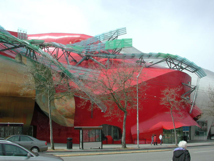 This crazy looking building is the Experience Music Project in Seattle.