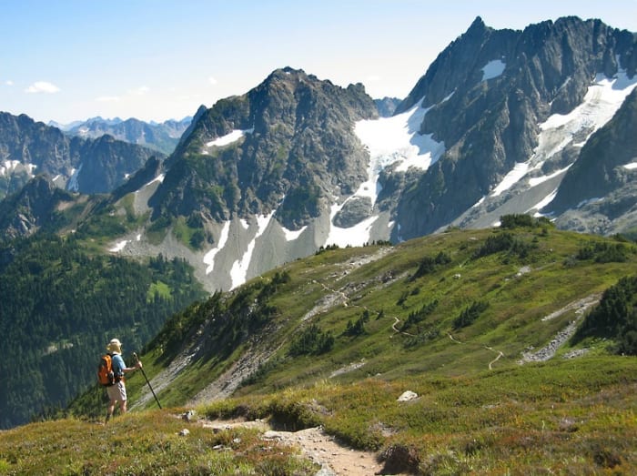 Hiker on Cascade Pass trail.