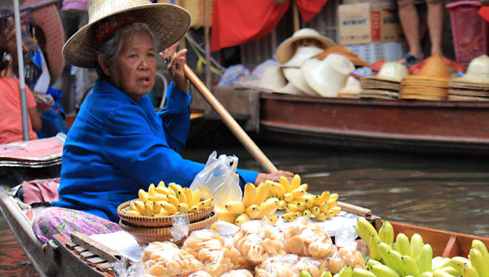 The floating market - once a traditional market form in Thailand, but now very much operated for the benefit of the tourist trade. Nonetheless, they are worth seeing as an illustration of how Thais once lived in the vicinity of Bangkok