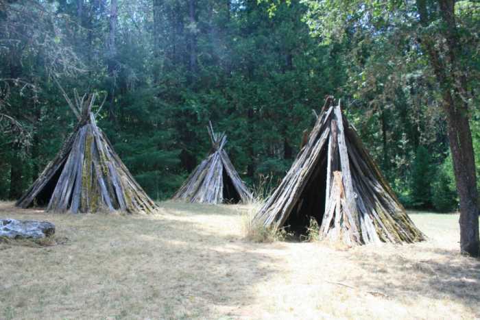 Several bark houses show visitors to the park how Miwok people lived before settlers from around the world came to California.