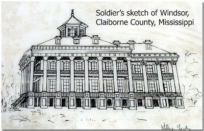 Soldier's sketch of Windsor Plantation Home. The only known look at what the original home looked like