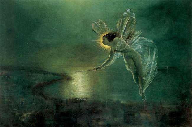 An artistic rendition of a fairy emitting her own light.
