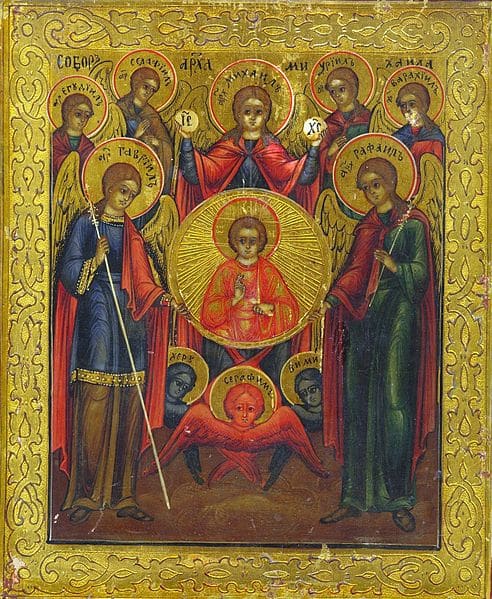 An example of orb-like halos in artwork of angels.