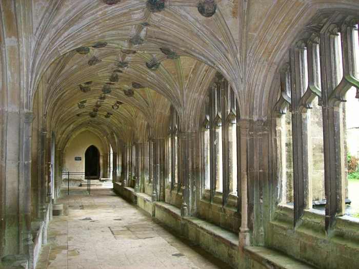 The cloisters at Lacock Abbey date from the 13th century and recently starred in that 21st century phenomenon, Harry Potter.