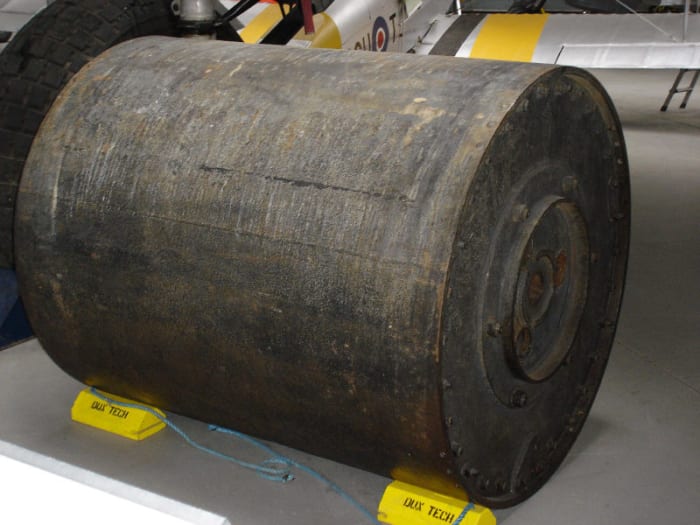 Okay, only a geek like me would find this photo pretty. But this is an actual bouncing bomb of the same type that was used against the German dams.