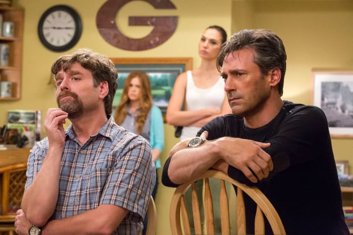 Zach Galifianakis, Isla Fisher, Gal Gadot, and Jon Hamm in "Keeping Up with the Joneses."