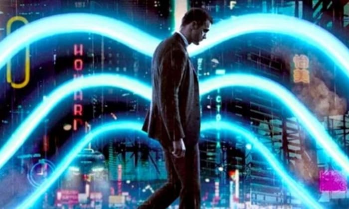 Alex Skarsgard against a visually stunning futuristic background. #Mute2018
