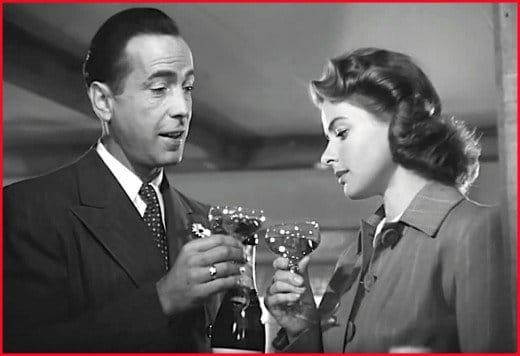 Humphrey Bogart and Ingrid Bergman share a toast in the movie Casablanca. Off screen they weren't that close.