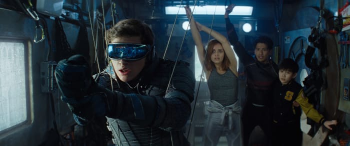 From left to right: Wade Watts (Tye Sheridan), Samantha Cook (Olivia Cooke), Toshiro Yoshiaki (Win Morisaki), and Akihide Karatsu (Philip Zhao) in, "Ready Player One."