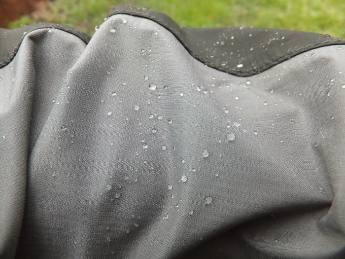 Beading water is a beautiful thing. Here a Mountain Hardware cohesion jacket is resisting the rain easily.