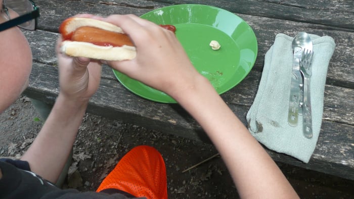 Each camper has their own mess kit and cloth napkin to reduce waste generated at the campsite.