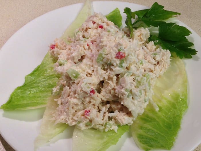 Weight Watchers Turkey Rice Salad, pictured here made with chicken. This is an actual portion size. Very large serving!