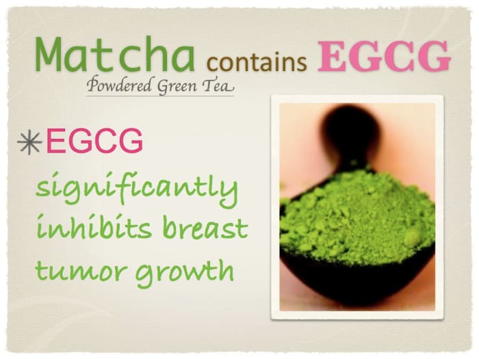 Matcha, a powdered green tea, naturally contains EGCG, which has been proven to inhibit breast tumor growth and remove free radicals