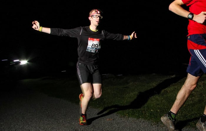 In action at the Hope Skeleton Run, a 5 mile night run wearing headtorches. CyclingFitness finished 19th in the event wearing a pair of Mizuno Wave Ascend 8 shoes