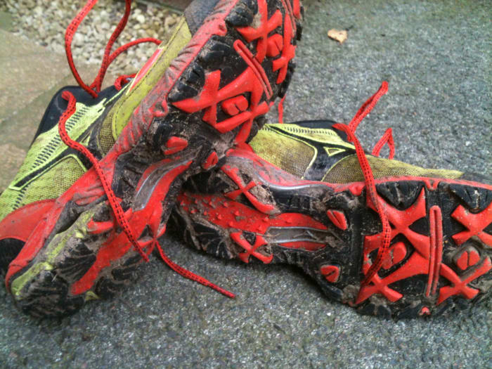 The aggressive X sections of the Mizuno Wave Ascend 8's tread pattern are designed to really dig into mud and loose dirt
