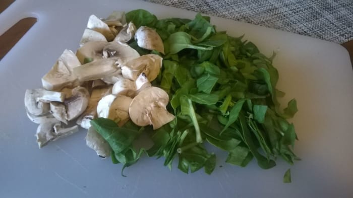 Spinach (pictured with chopped mushrooms) is high in glycoglycerolipids which have anti-inflammatory and anti-oxidative effects on the body