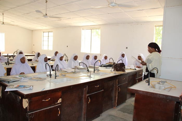 A classroom of midwives at the Jigawa State School of Midwifery in northern Nigeria. In 2012, the British Government launched Women for Health to support female health workers in Nigeria.