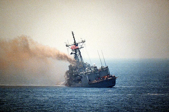 Your humble author personally witnessed the damaged USS Stark after it was hit by two Iraqi Exocet missiles and then towed to Bahrain for repairs, at the height of Saddam's "friendship" with the American people.