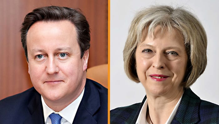David Cameron and Theresa May. Mr Cameron was undoubtedly an 'establishment' figure. But so is his replacement Mrs May, Home Secretary of long standing