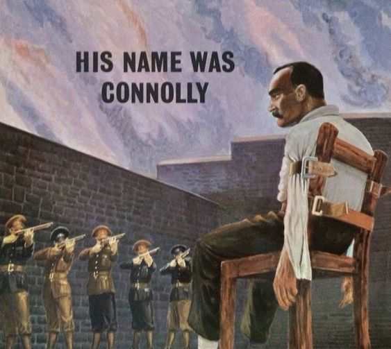 James Connolly, horrifically injured defending the Dublin GPO during the Easter 1916 Rising, was executed by the British for sedition in 1916, tethered to a chair.