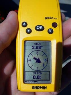 Speed is 0.0 because I stopped to take this picture. But you can see I need to head SE, and walk another 4 m or so.