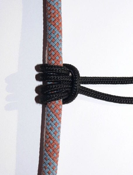 A Prusik Knot. This prusik is wrapped twice, which is okay for a personal load. A rescue load requires three wraps.