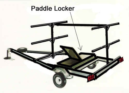 Build a wooden equipment locker about 6 inches deep and sized to fit inside the trailer frame. Bolt it low so it is below the bottom cross member.