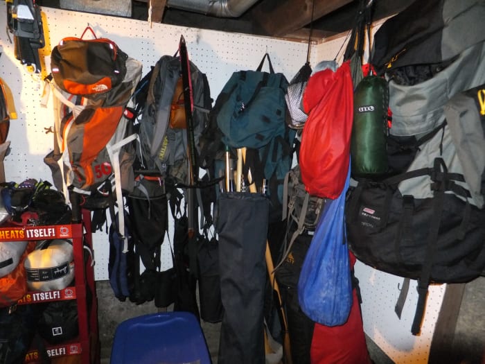 A well organized place to keep your gear helps you maintain your sanity while preparing for a camping trip.