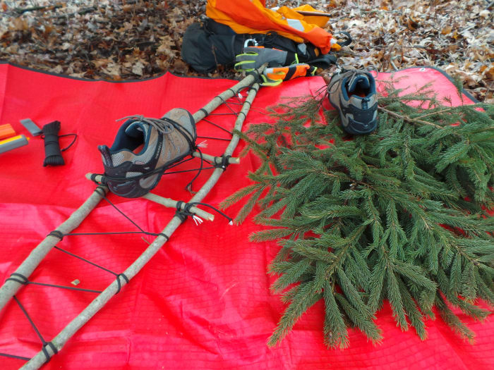 Improvised snowshoes will get you out of the woods in case fall snow finds you unprepared.
