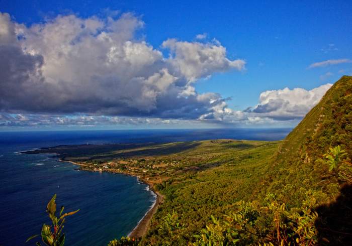 A view of the Kalaupapa National Historic Park with its former colony for patients being treated for leprosy, on Molokai, in the County of Maui, HI