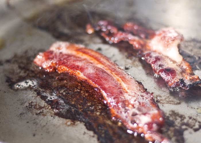 Substitute two slices of bacon, a cup of milk, one chicken wing, or 1/4 seeds or nuts for a whole cooked egg.