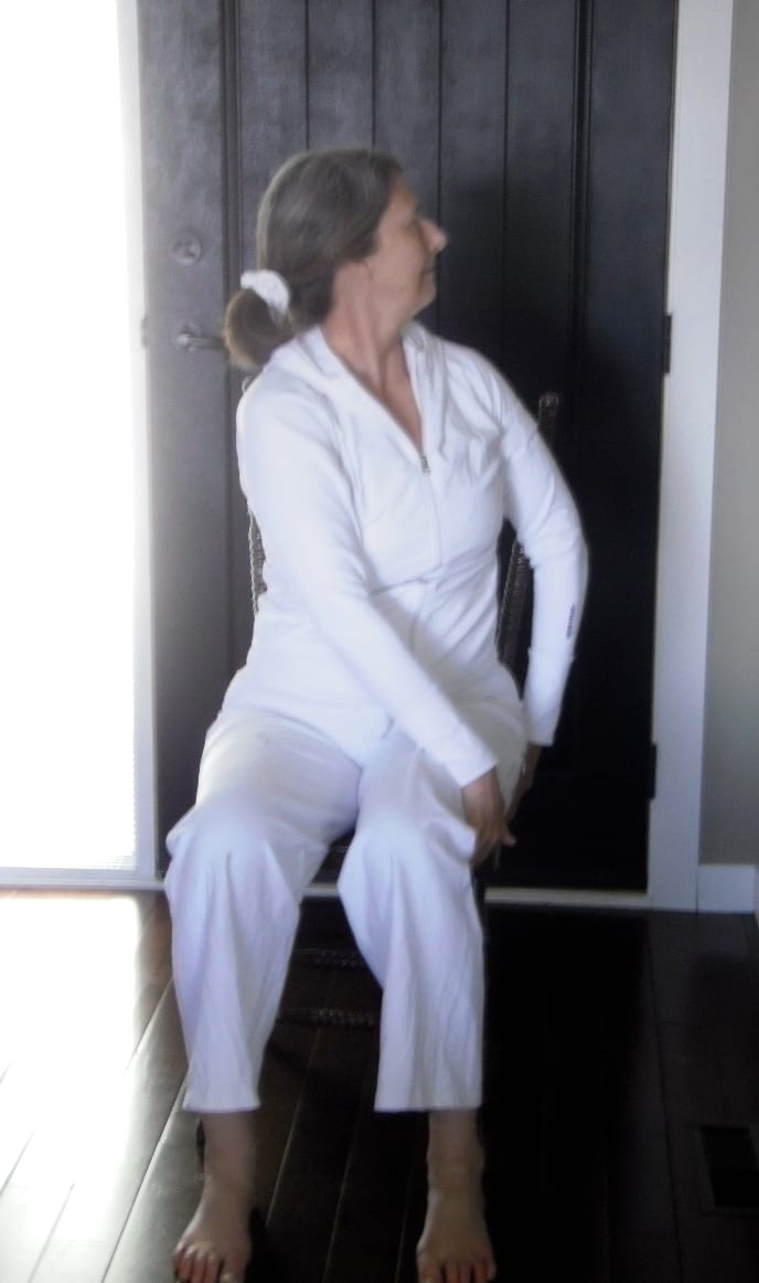 Gentle Twists keep the spine flexible and tone the waist. Hold the position gently, and keep breathing.